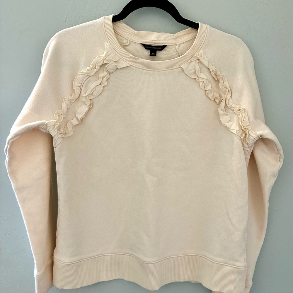 Banana Republic Cream Ruffle-Trim Crewneck Sweatshirt
